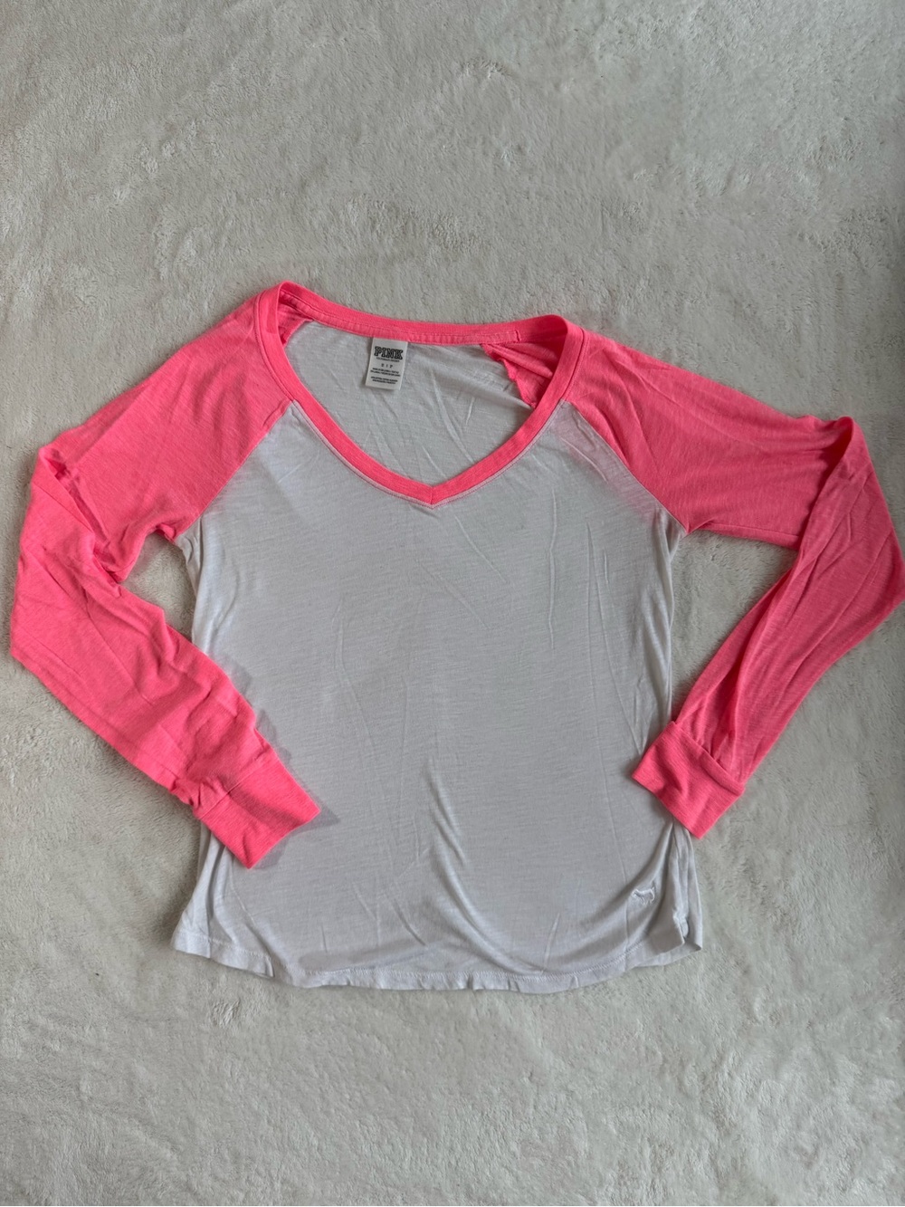 PINK Victoria's Secret Pink & White Raglan Baseball Tee S